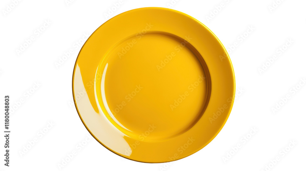 Bright yellow plate resting on a white background, showcasing simplicity and elegance in design Bright yellow plate resting on a white background, showcasing simplicity and elegance in design