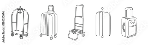 Luggage and Baggage Line Icon and Object Vector Set