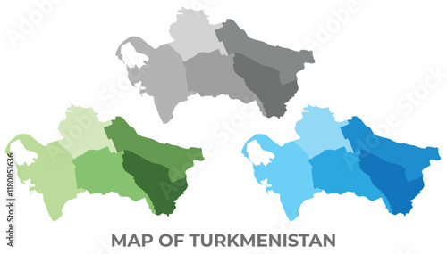 Turkmenistan country map in different colors