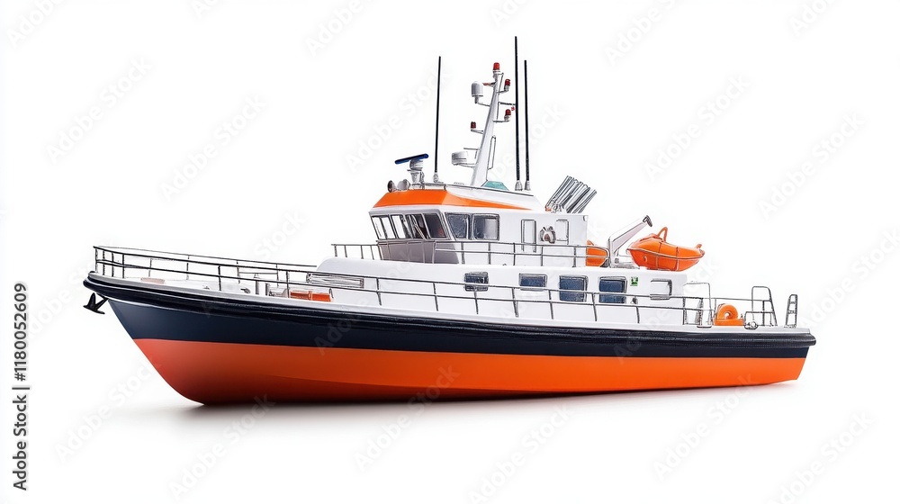 Detailed Model of an Orange and White Rescue Boat Detailed Model of an Orange and White Rescue Boat