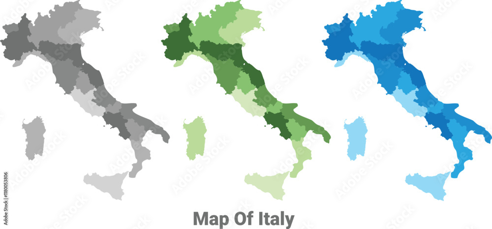 Italy country map in different colors Italy country map in different colors