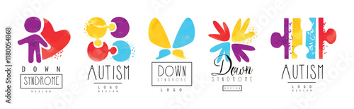 Autism and Down Syndrome Bright Logo Design Template Vector Set