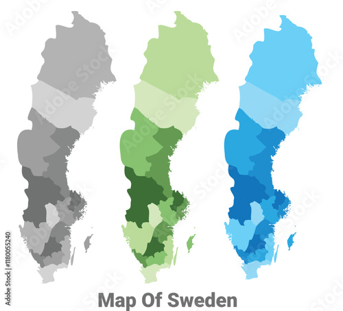 Sweden country map in different colors