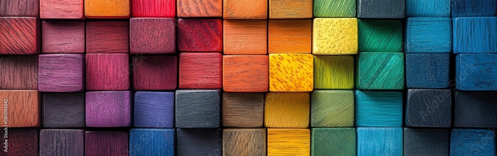 Fototapeta premium A pattern of colorful wooden blocks arranged in a grid.