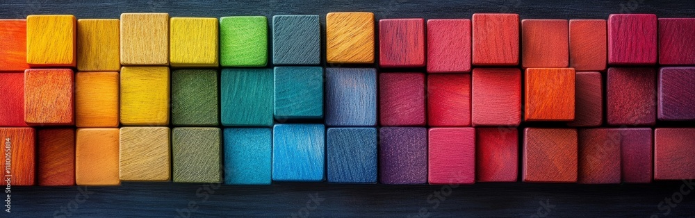 Fototapeta premium A pattern of colorful wooden blocks arranged in a grid.