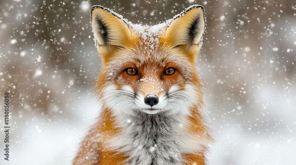Obraz premium Majestic red fox in winter wonderland snowy forest wildlife photography cold climate close-up view nature's beauty