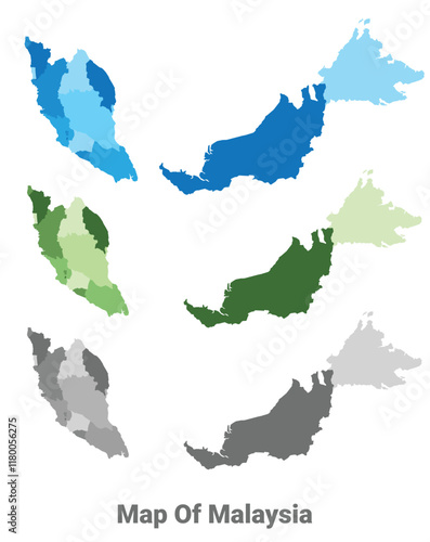 Malaysia country map in different colors