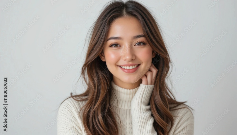 Smiling young woman with healthy, beautiful skin and wavy brown hair. Smiling young woman with healthy, beautiful skin and wavy brown hair.