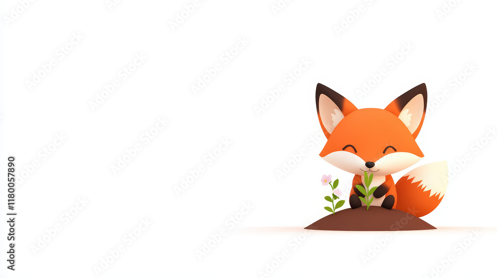 Obraz premium A cute fox happily plants a small flower in soft soil, enjoying nature outdoors