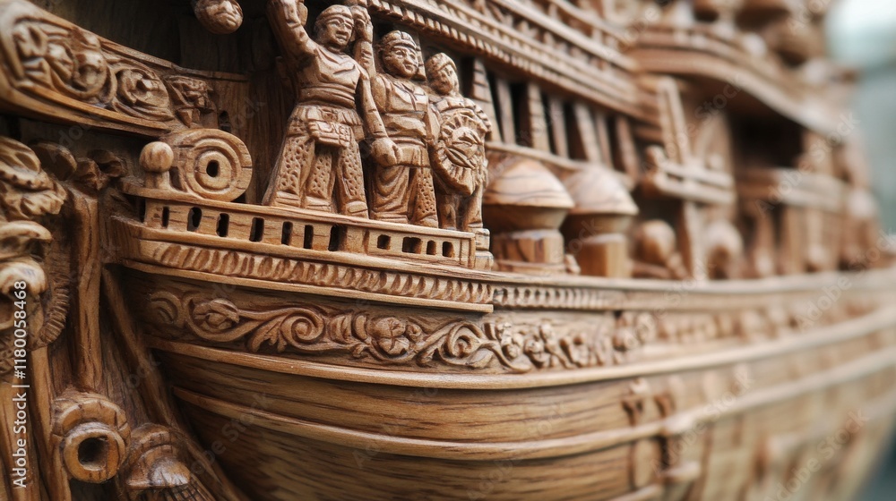 Intricate Wooden Ship Carving - Detailed Model Intricate Wooden Ship Carving - Detailed Model