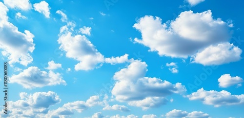 Serene Blue Sky: Fluffy White Cloudscape, Peaceful Summer Day
