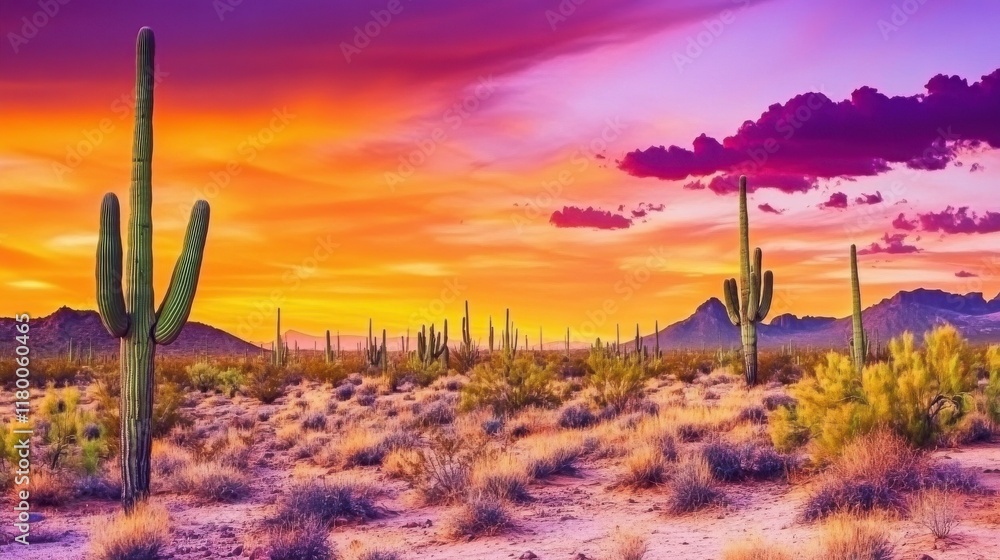 Awe-Inspiring Desert Sunset Landscape Painting Awe-Inspiring Desert Sunset Landscape Painting