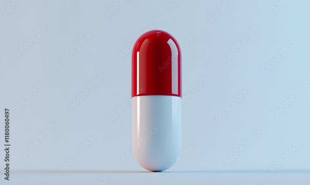 Single red and white capsule pill isolated on white background. Single red and white capsule pill isolated on white background.