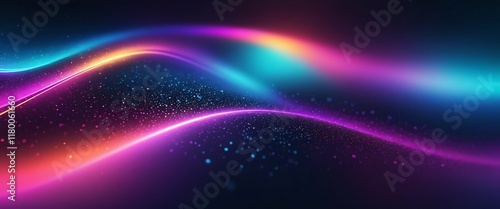 Wallpaper Mural Neon Dreamscape: Abstract waves of vibrant neon colors swirl and dance across a dark background, creating a mesmerizing and futuristic dreamscape.  The image evokes feelings of energy, innovation. Torontodigital.ca