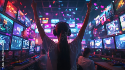 Energetic Esports Tournament with Enthusiastic Crowd - Generative AI