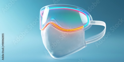 A stylish 3D mask with colorful accents and a transparent design, ideal for modern protective gear. photo