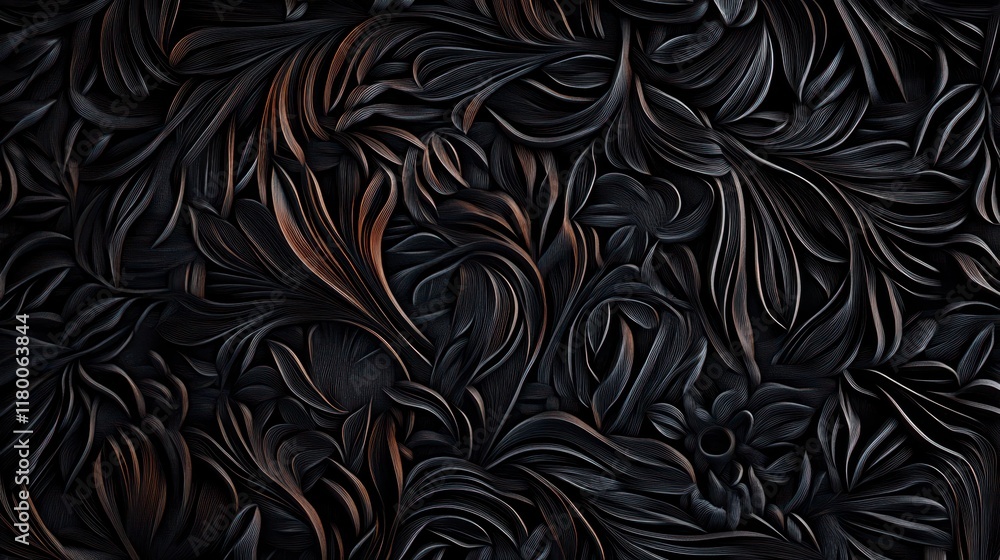 Intricate Dark Floral Relief Design: A Striking Abstract Pattern Intricate Dark Floral Relief Design: A Striking Abstract Pattern