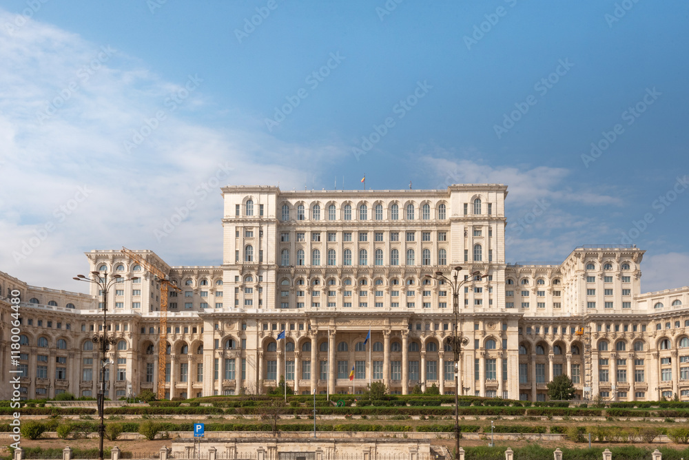 Obraz premium Bucharest, Romania. September 29th 2023 .Romania Palace of Parliament, known as the House of the Republic, seat of the Parliament of Romania.