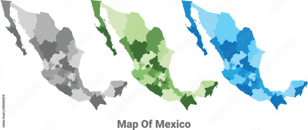 Mexico country map in different colors Mexico country map in different colors