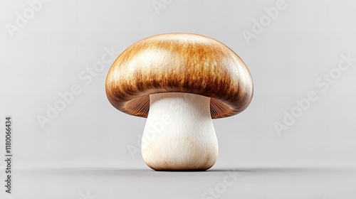 Single brown mushroom on a gray background.  A detailed image showcasing texture and form. photo