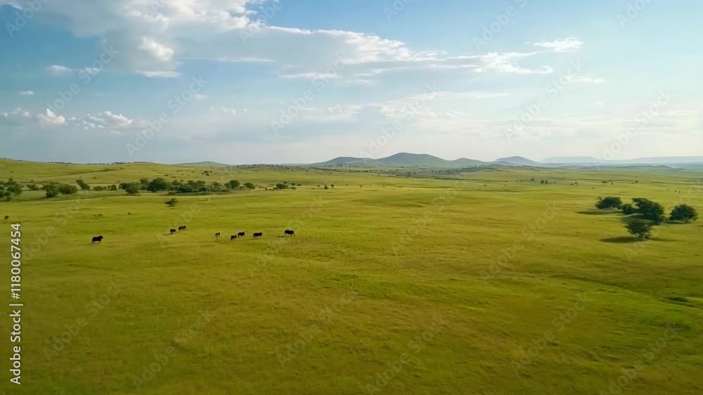 Aerial View of Vast Savanna Wildlife Roaming Freely in Natures Grassland Landscape Aerial View of Vast Savanna Wildlife Roaming Freely in Natures Grassland Landscape