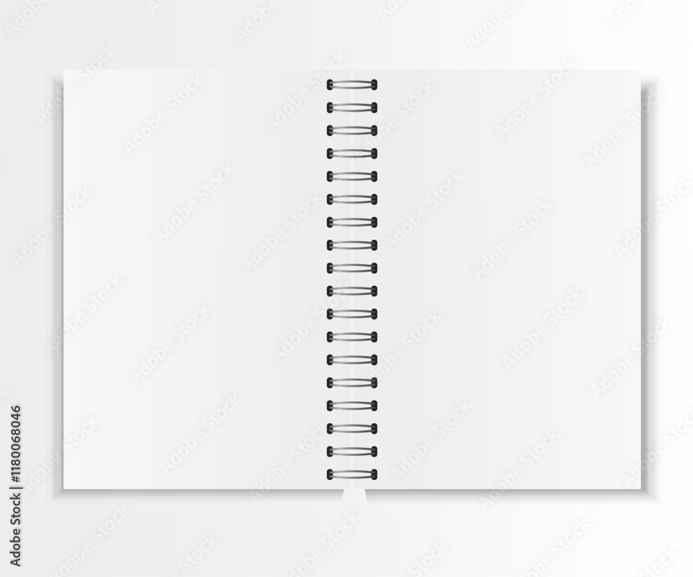 Vector realistic open notebook. Vertical empty notebook with metallic silver spiral. Template (mockup) Vector realistic open notebook. Vertical empty notebook with metallic silver spiral. Template (mockup)