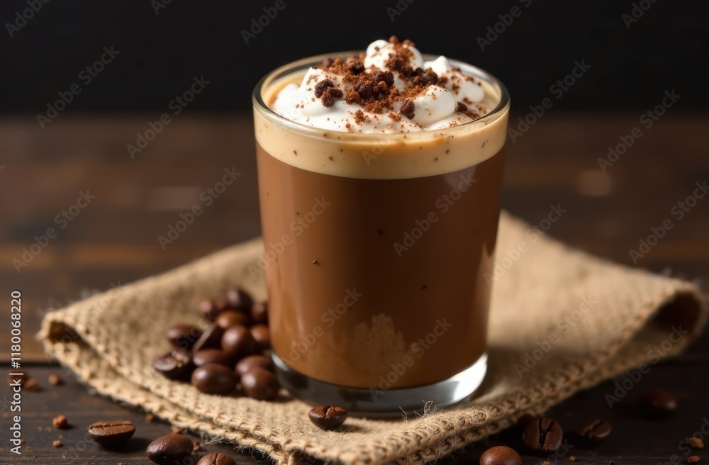 drink advertising or cafe menu poster design. iced coffee with mocha mousse tones served in tumbler cup. beverage on burlap with roasted beans scattered around, cozy and rustic coffeeshop vibe. drink advertising or cafe menu poster design. iced coffee with mocha mousse tones served in tumbler cup. beverage on burlap with roasted beans scattered around, cozy and rustic coffeeshop vibe.