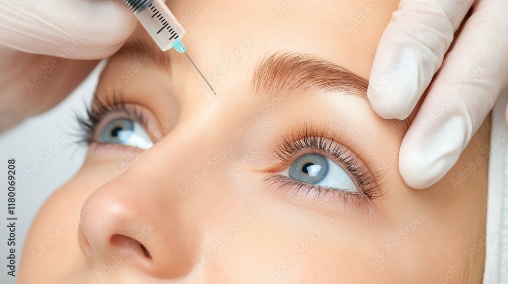 Close-up of a woman receiving a cosmetic treatment in a modern beauty setting with natural lighting Close-up of a woman receiving a cosmetic treatment in a modern beauty setting with natural lighting