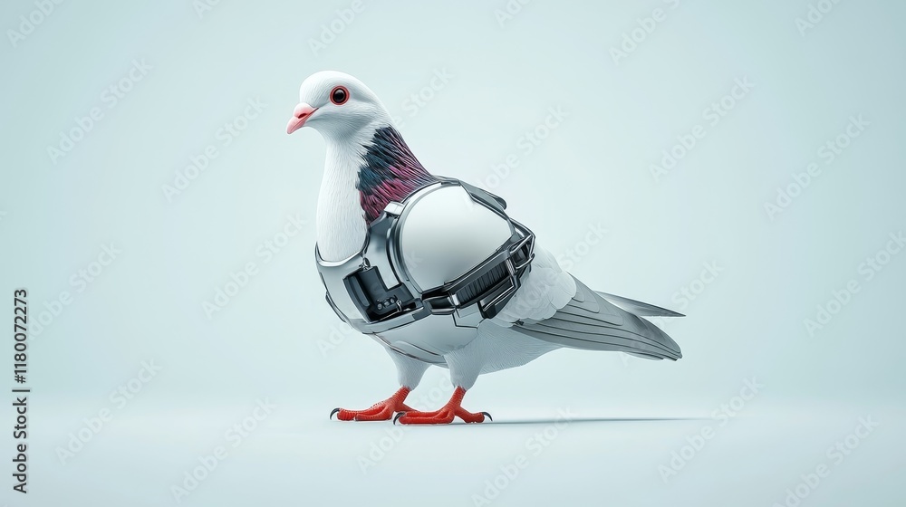 Futuristic Robotic Pigeon with Metallic Armor, Blending Nature and Technology in a Unique and Creative Concept for Modern Art and Innovation Futuristic Robotic Pigeon with Metallic Armor, Blending Nature and Technology in a Unique and Creative Concept for Modern Art and Innovation