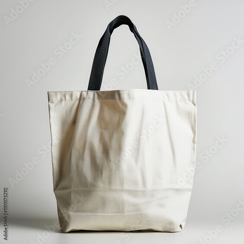 Mockup of a Blank Canvas Tote Bag Isolated on a White Background for Eco-Friendly Merchandise Design photo