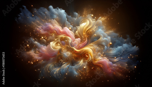 Twilight Harmony: Abstract Gold Waves of Celebration
