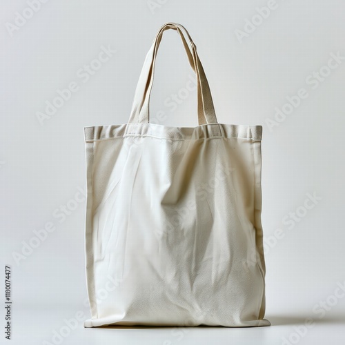 Mockup of a Blank Canvas Tote Bag Isolated on a White Background for Eco-Friendly Merchandise Design photo