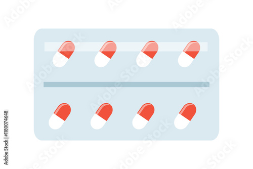 Pharmacy, medicine and healthcare  medicaments, drugs, pills in a blister. Flat vector illustration isolated. Healthcare items. 