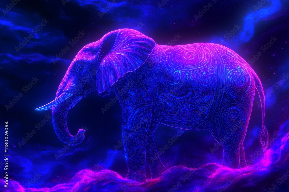 Naklejka premium An Indian folk elephant depicted in the modern dot painting style