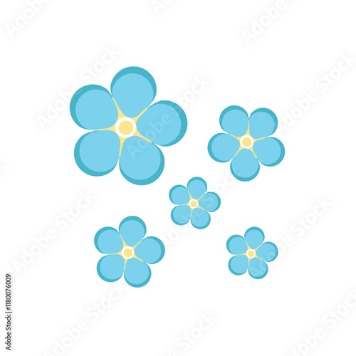 Blue forget me not flowers. Cute spring plants. Vector illustration