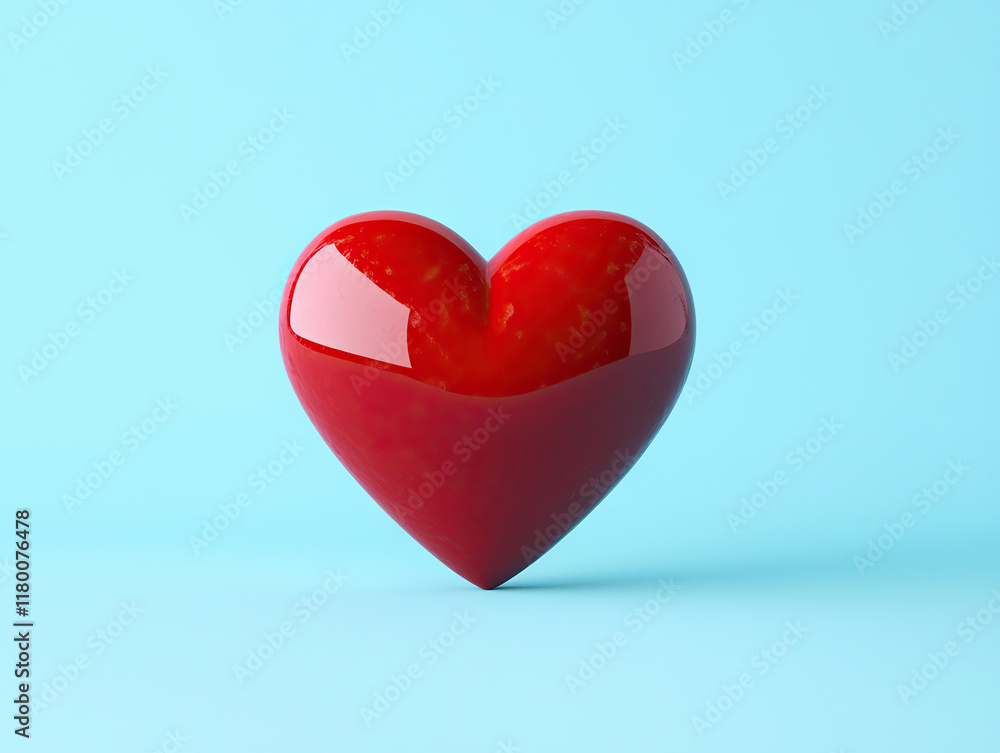 Bright red heart shape resting against soft blue background creates cheerful and vibrant display of affection and love Bright red heart shape resting against soft blue background creates cheerful and vibrant display of affection and love