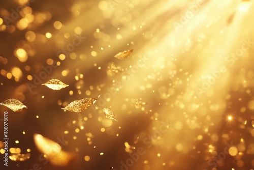 Golden leaves dance in a sunlit haze, creating a magical, autumnal scene.