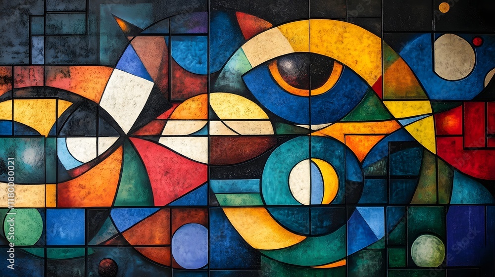 Fototapeta premium Vibrant Geometric Abstract Composition with Colorful Shapes and Patterns