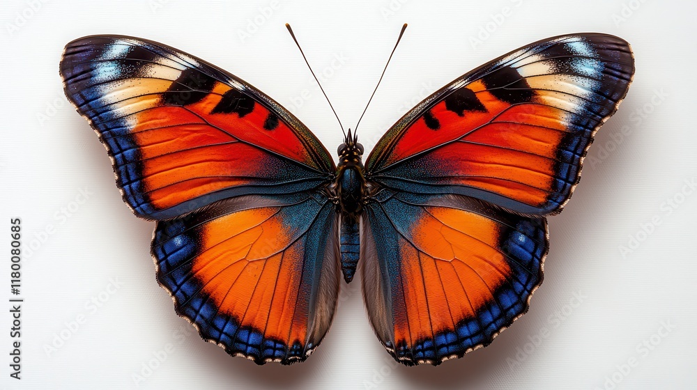 Fototapeta premium Vibrant orange and blue butterfly isolated on white.