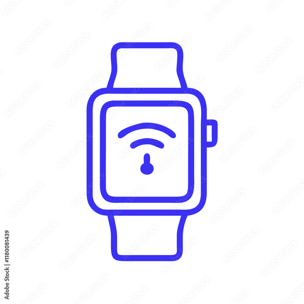 Minimalist line drawing of a smart watch with a wireless signal icon Minimalist line drawing of a smart watch with a wireless signal icon