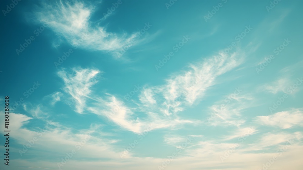 Fototapeta premium Serene Sky With Wispy White Clouds Drifting