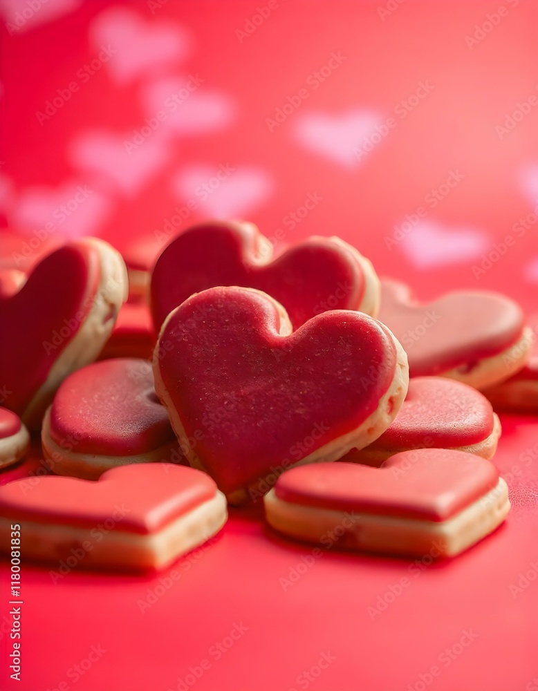 red background with a bunch of heart shaped cookies, red hearts, on a red background, cookies, pink hearts in the background, beautiful high resolution, pink and red colors, close. red background with a bunch of heart shaped cookies, red hearts, on a red background, cookies, pink hearts in the background, beautiful high resolution, pink and red colors, close.