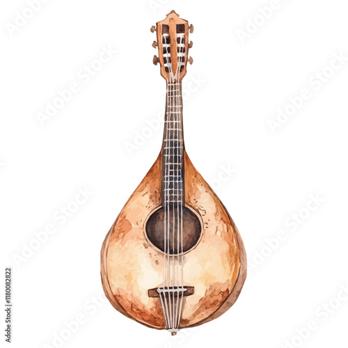 A watercolor drawing of bouzouki strings, isolated on a white background. Bouzouki strings vector.
