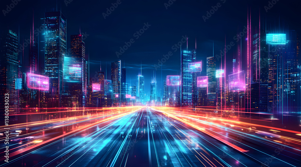 Fototapeta premium Fantasy abstract motion speed effect on city 