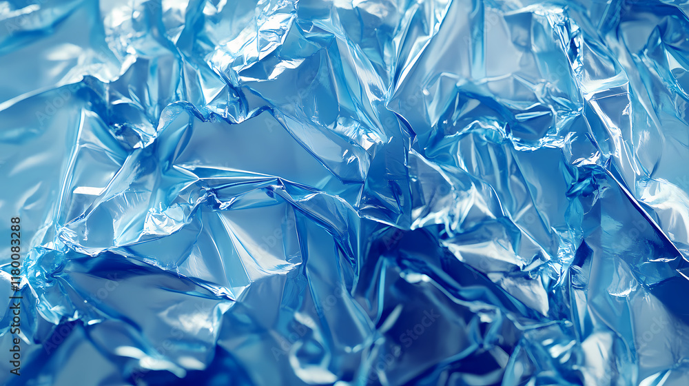 Obraz premium Abstract composition of crumpled clear plastic and blue film sheets creating a textured background for modern design and environmental awareness concepts. Sunwoven. Illustration