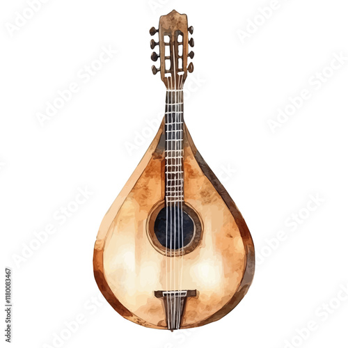 A watercolor drawing of bouzouki strings, isolated on a white background. Bouzouki strings vector.
