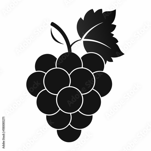 Clean Black Grapes Silhouette on White Background