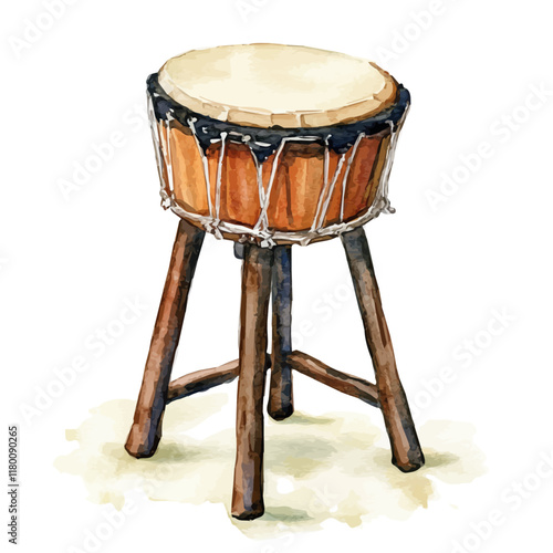 A watercolor of a bongo stand, isolated on a white background. Bongo stand vector.
