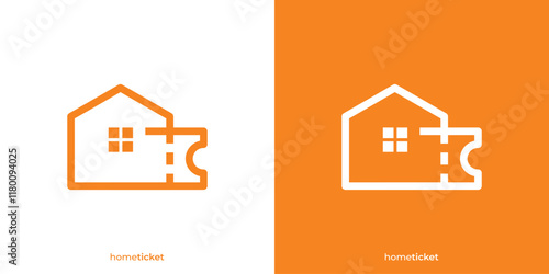 Simple Home Ticket Logo. Home House and Ticket Coupon Icon Graphic. Ticket House Logo Design Template.