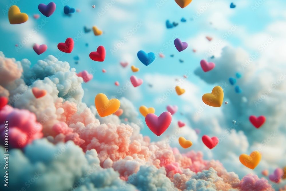 Colorful hearts scattered across a soft, Colorful hearts scattered across a soft,